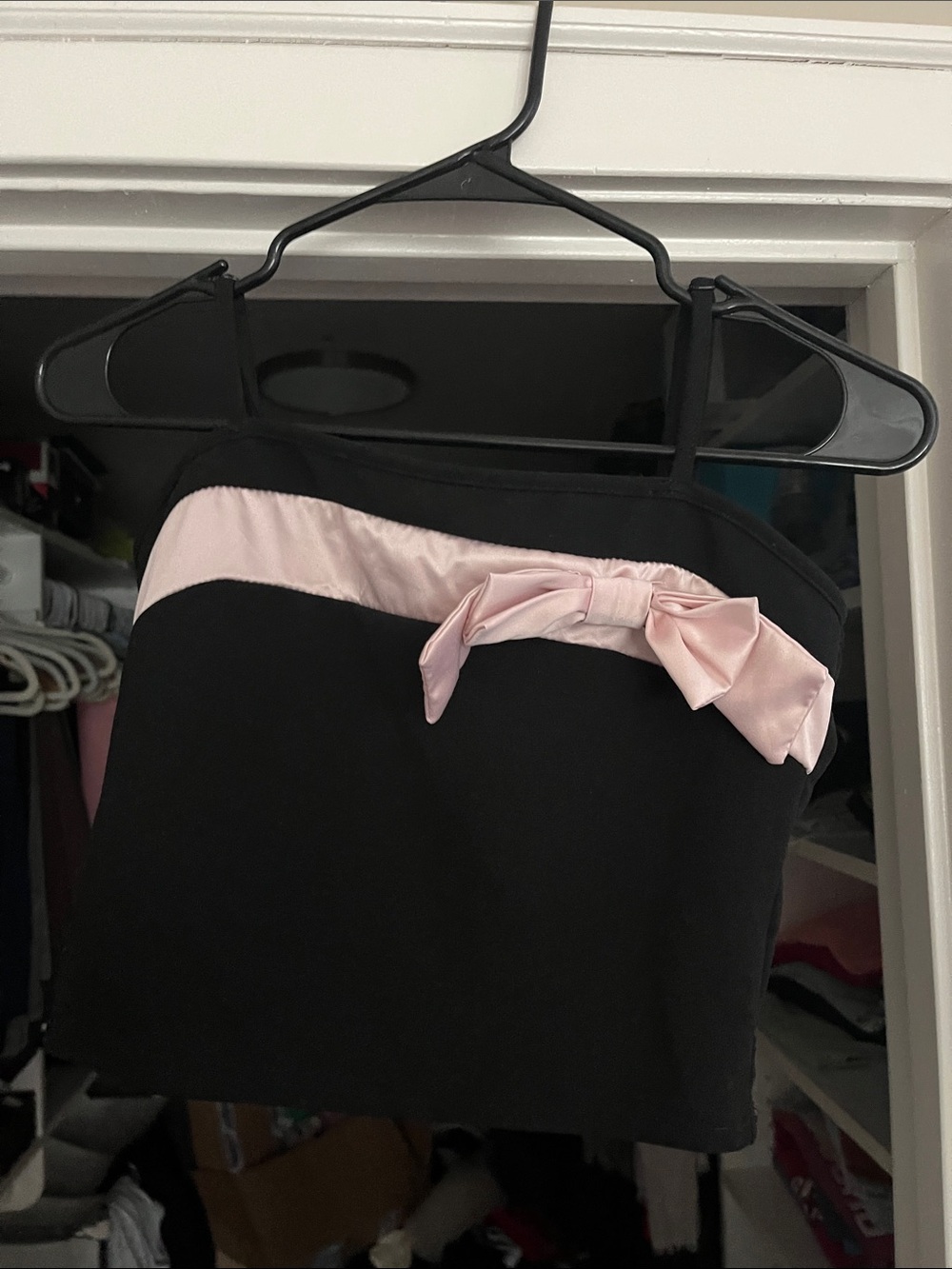 SHEIN - Black Tank Top with Pink Satin Trim and Bow